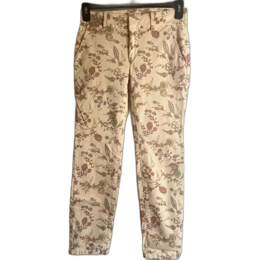LOFT Blush Pink Floral‎ Slim Ankle Cotton Jeans Women's Size 2